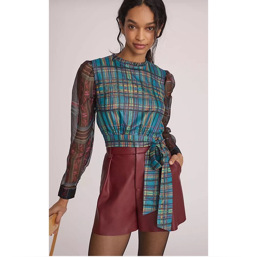 Roopa Pemmaraju Puff Sleeve Organza metallic silk short blouse NWT